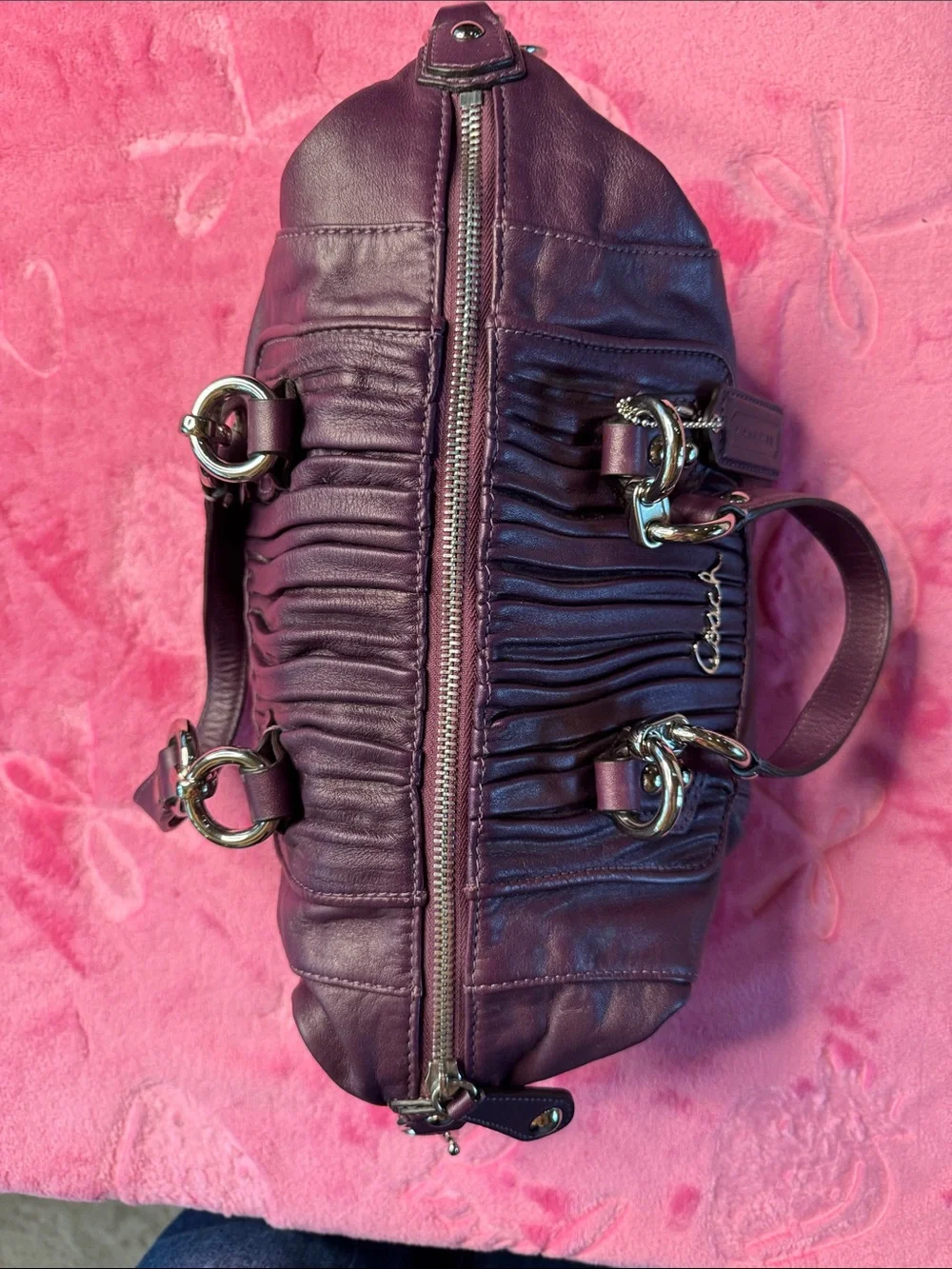 Coach Madison Deep Purple Leather Convertible Strap Satchel